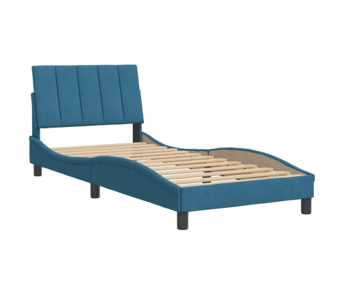 Estructura cama con cabecero terciopelo azul 90x190 cm