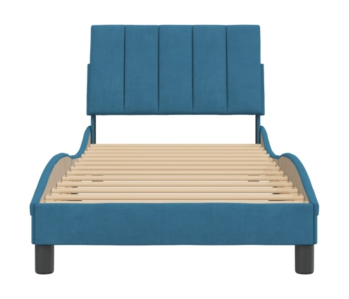 Estructura cama con cabecero terciopelo azul 90x190 cm