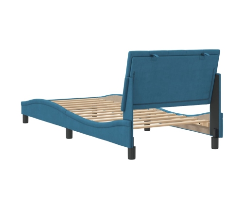 Estructura cama con cabecero terciopelo azul 90x190 cm