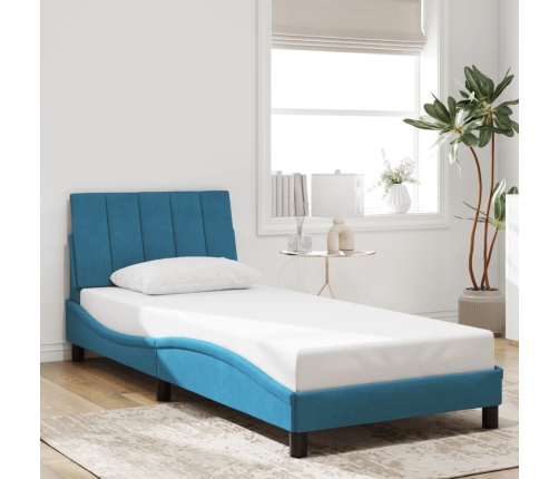 Estructura cama con cabecero terciopelo azul 90x190 cm