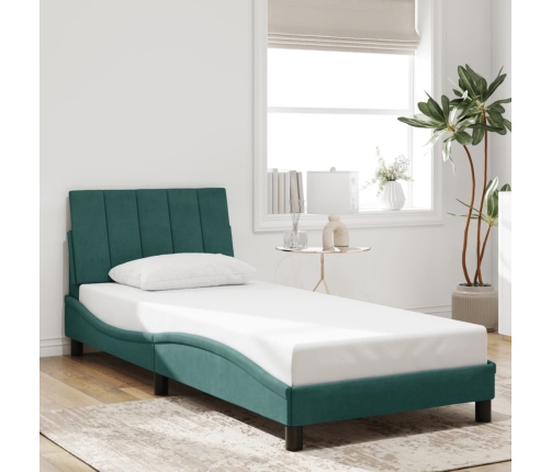 Estructura de cama sin colchón terciopelo verde oscuro 90x200cm