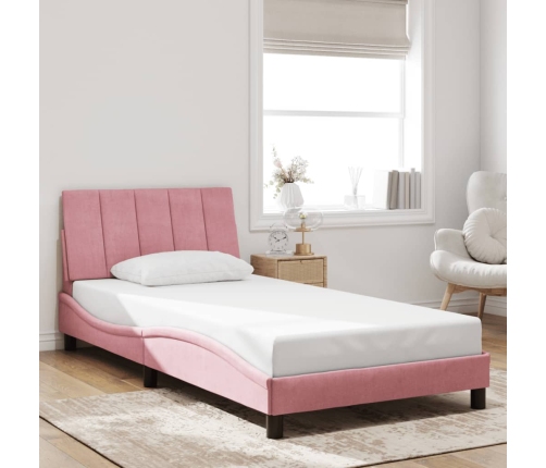 Estructura de cama sin colchón terciopelo rosa 100x200 cm