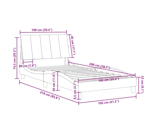 Estructura de cama sin colchón terciopelo rosa 100x200 cm