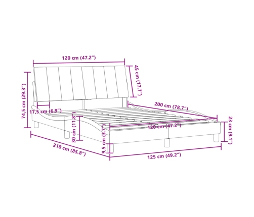 Estructura de cama sin colchón terciopelo gris claro 120x200 cm