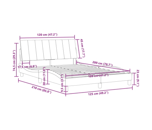 Estructura de cama sin colchón terciopelo negro 120x200 cm