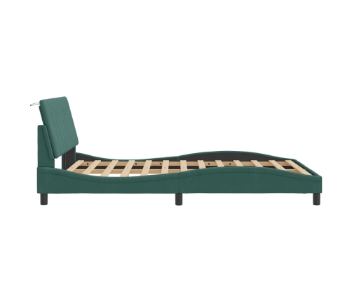 Estructura cama sin colchón terciopelo verde oscuro 140x190 cm