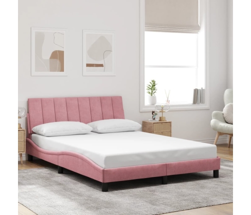 Estructura de cama sin colchón terciopelo rosa 140x190 cm