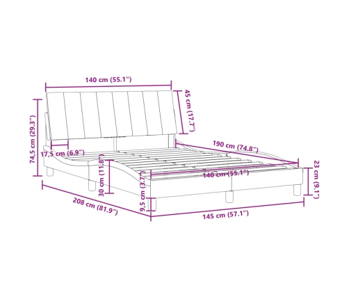 Estructura de cama sin colchón terciopelo rosa 140x190 cm