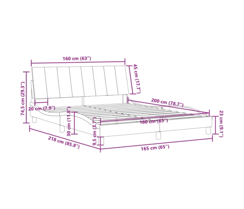 Estructura de cama con cabecero terciopelo gris claro 160x200cm