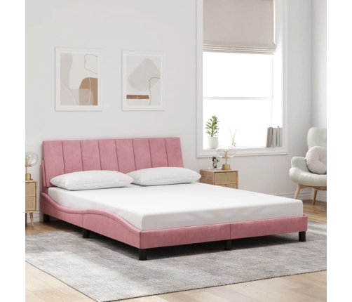 Estructura de cama sin colchón terciopelo rosa 160x200 cm