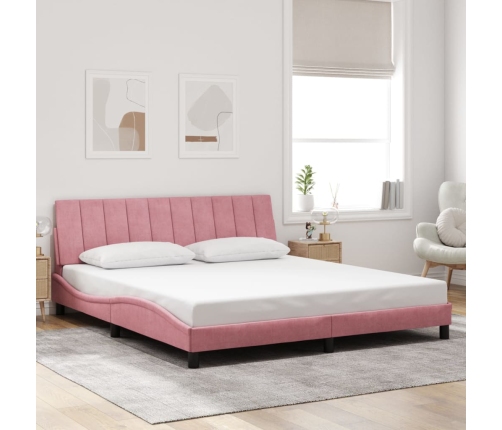 Estructura de cama sin colchón terciopelo rosa 180x200 cm