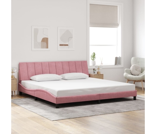 Estructura cama sin colchón terciopelo rosa 200x200 cm