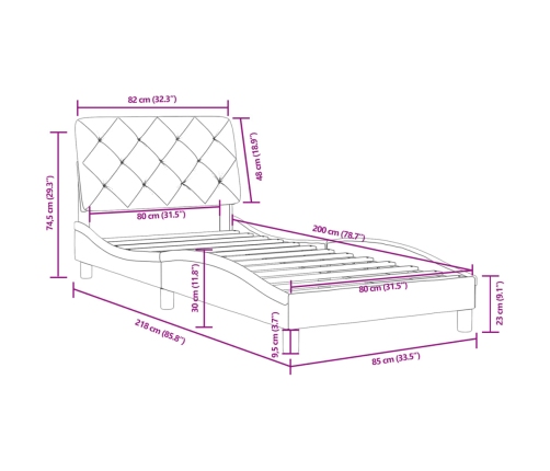 Estructura de cama sin colchón terciopelo gris claro 80x200 cm