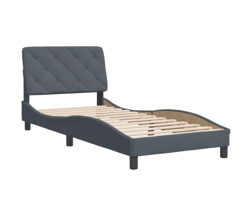 Estructura de cama con cabecero terciopelo gris oscuro 80x200cm