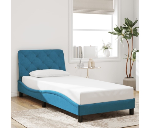 Estructura cama con cabecero terciopelo azul 80x200 cm