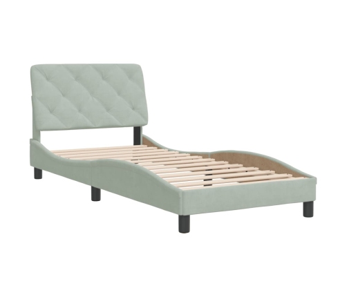 Estructura de cama con cabecero terciopelo gris claro 90x190 cm