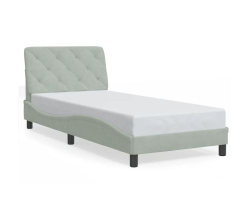 Estructura de cama con cabecero terciopelo gris claro 90x190 cm