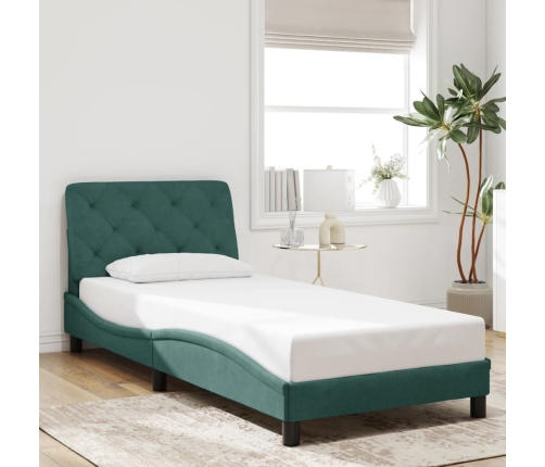 vidaXL Estructura cama con cabecero terciopelo verde oscuro 90x190 cm