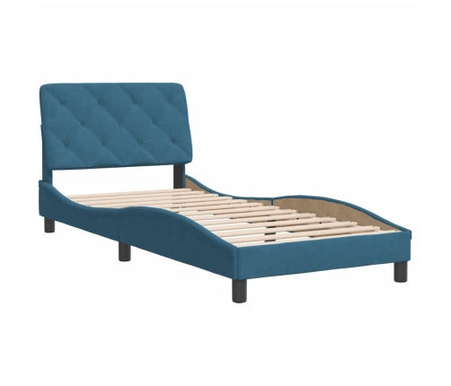 Estructura cama con cabecero terciopelo azul 90x190 cm