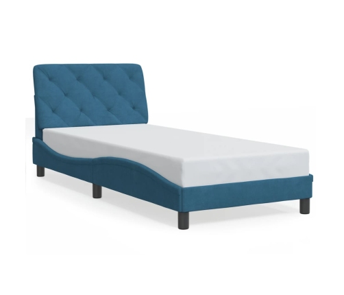 Estructura cama con cabecero terciopelo azul 90x190 cm