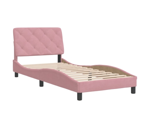 Estructura de cama sin colchón terciopelo rosa 90x200 cm