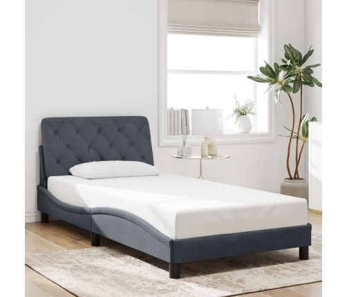 Estructura cama con cabecero terciopelo gris oscuro 100x200 cm