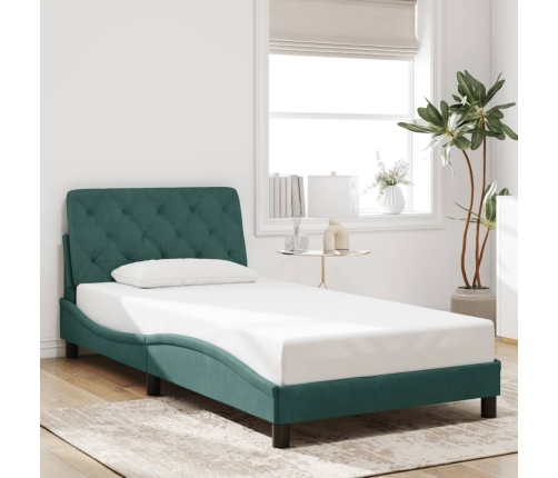 Estructura cama sin colchón terciopelo verde oscuro 100x200 cm