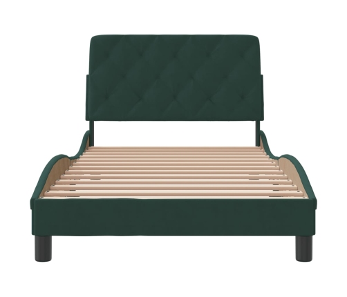 Estructura cama sin colchón terciopelo verde oscuro 100x200 cm