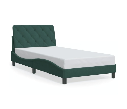 Estructura cama sin colchón terciopelo verde oscuro 100x200 cm