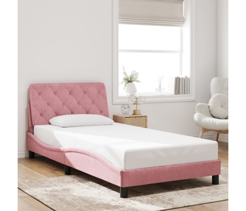 Estructura de cama sin colchón terciopelo rosa 100x200 cm