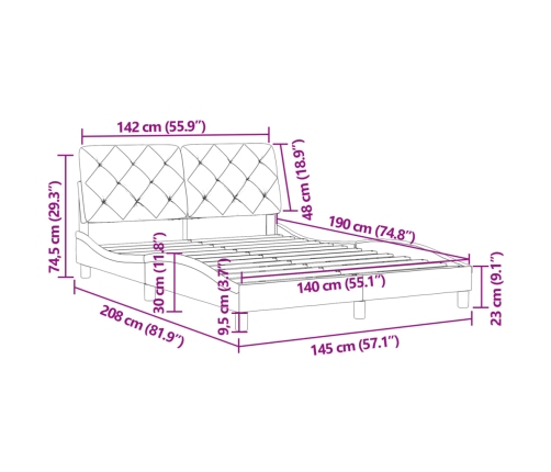 Estructura de cama sin colchón terciopelo gris claro 140x190 cm