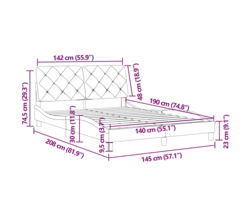 Estructura de cama con cabecero terciopelo azul 140x190 cm