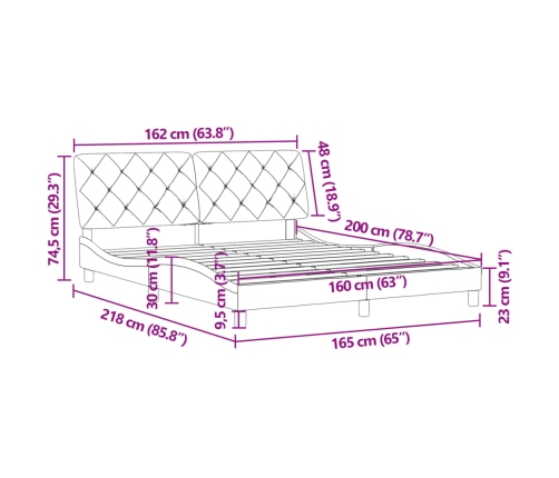 Estructura de cama sin colchón terciopelo gris claro 160x200 cm