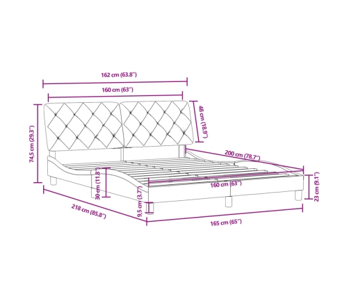 Estructura de cama con cabecero terciopelo azul 160x200 cm