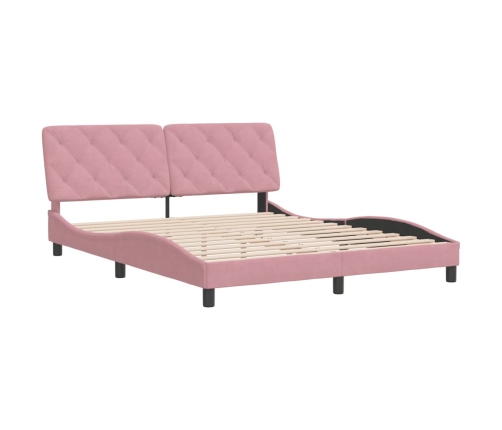 Estructura de cama con cabecero de terciopelo rosa 160x200 cm