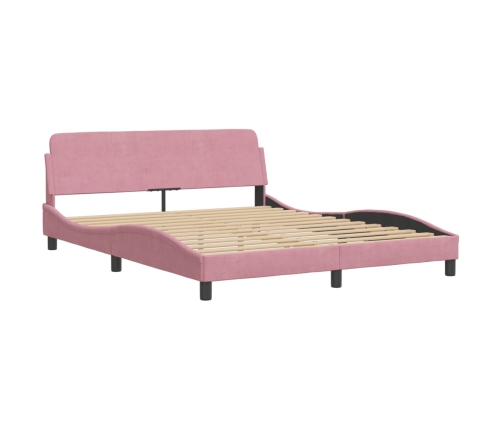 Estructura de cama con cabecero de terciopelo rosa 160x200 cm