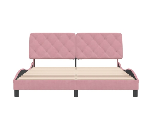 Estructura de cama con cabecero de terciopelo rosa 160x200 cm