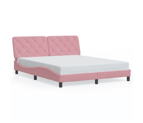 Estructura de cama con cabecero de terciopelo rosa 160x200 cm