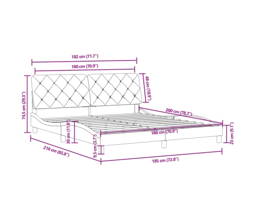 Estructura de cama sin colchón terciopelo gris claro 180x200 cm