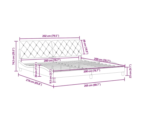 Estructura de cama sin colchón terciopelo gris claro 200x200 cm