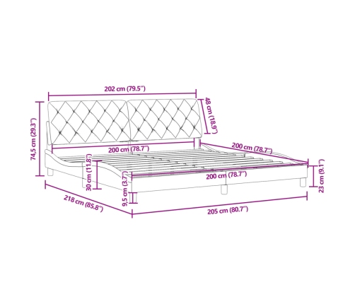 Estructura cama sin colchón terciopelo gris oscuro 200x200 cm