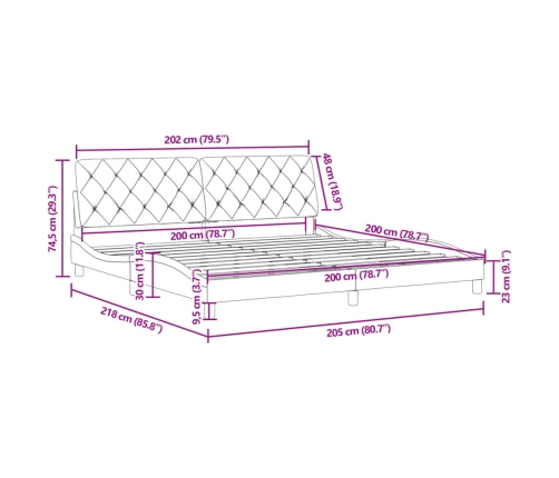 vidaXL Estructura de cama con cabecero terciopelo azul 200x200 cm