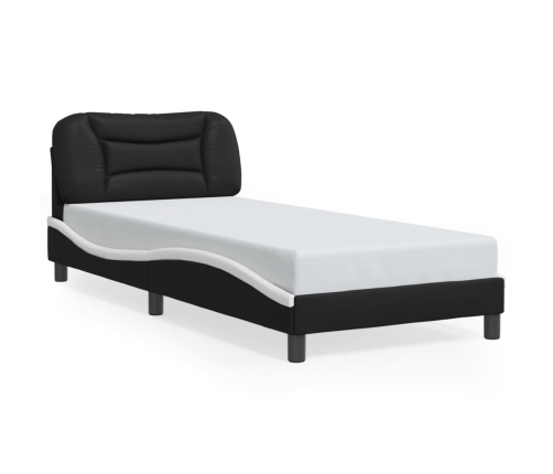 Cama con cabecero cuero sintético negro y blanco 80x200 cm