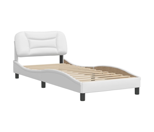 Estructura de cama sin colchón cuero sintético blanco 90x190 cm