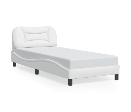 Estructura de cama sin colchón cuero sintético blanco 90x190 cm