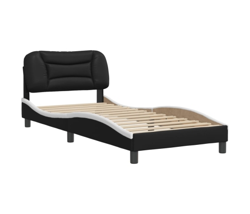 Estructura de cama con cabecero cuero sintético negro y blanco