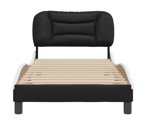 Estructura de cama con cabecero cuero sintético negro y blanco