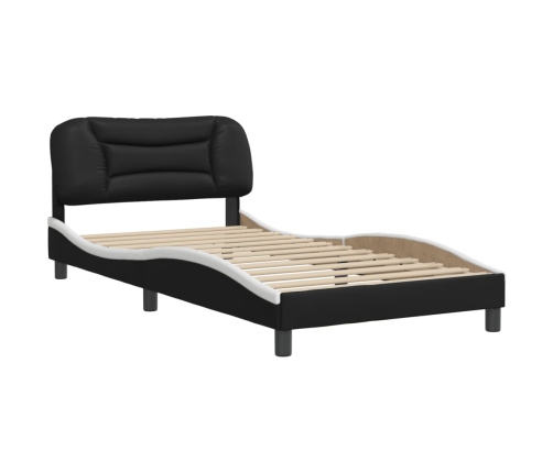 Estructura de cama con cabecero cuero sintético negro y blanco