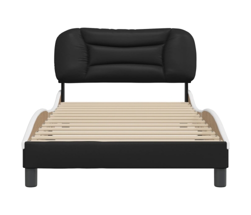 Estructura de cama con cabecero cuero sintético negro y blanco