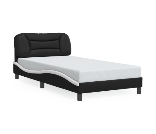 Estructura de cama con cabecero cuero sintético negro y blanco